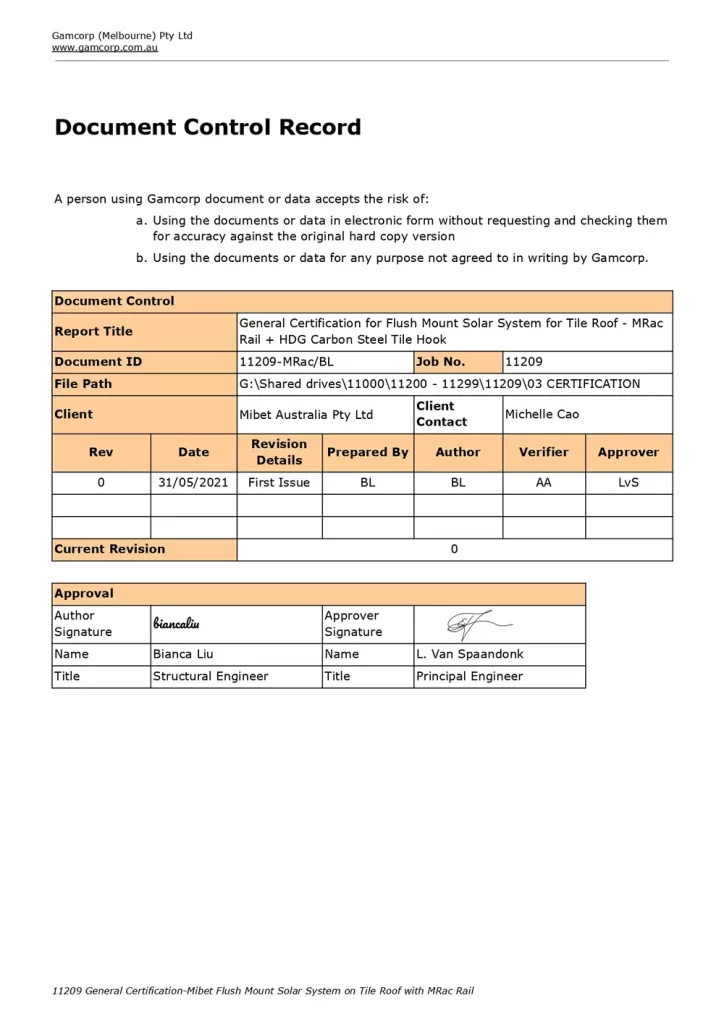 Gamcorp Structural Strength Certification