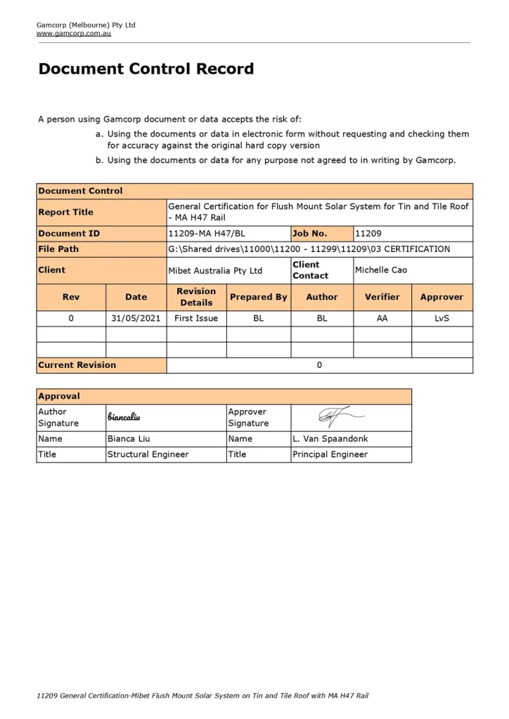 Gamcorp Structural Strength Certification