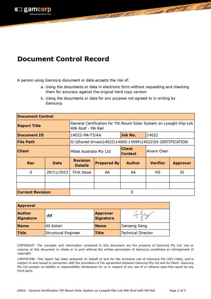 Gamcorp Certification Kliplock