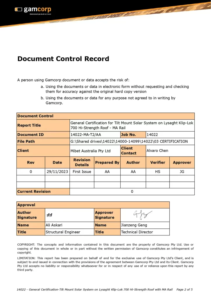 Gamcorp Certification Kliplock